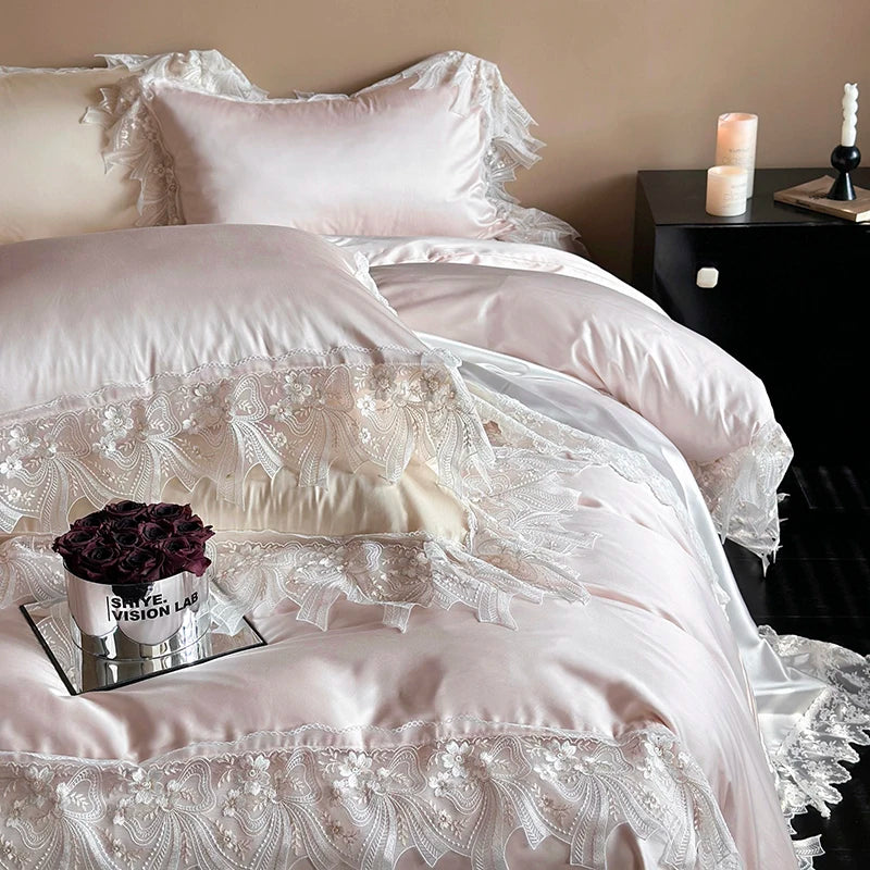 Pink Champagne French Romantic Lyocell Cotton Skin Friendly Silky Bedding Set