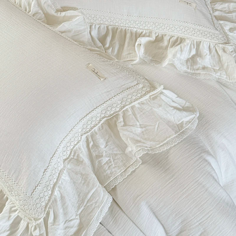 White French Vintage Princess Pure Cotton Double Layer Crinkle Yarn Bedding Set