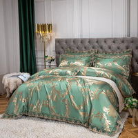 Thumbnail for Green Gold Jacquard Weave Chic Soft Satin Bedding Set