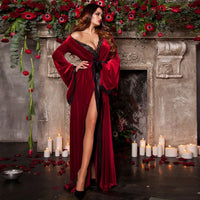 Thumbnail for Red Purple Sexy Women Super Long Kimono Plus Size Lady Sleepwear