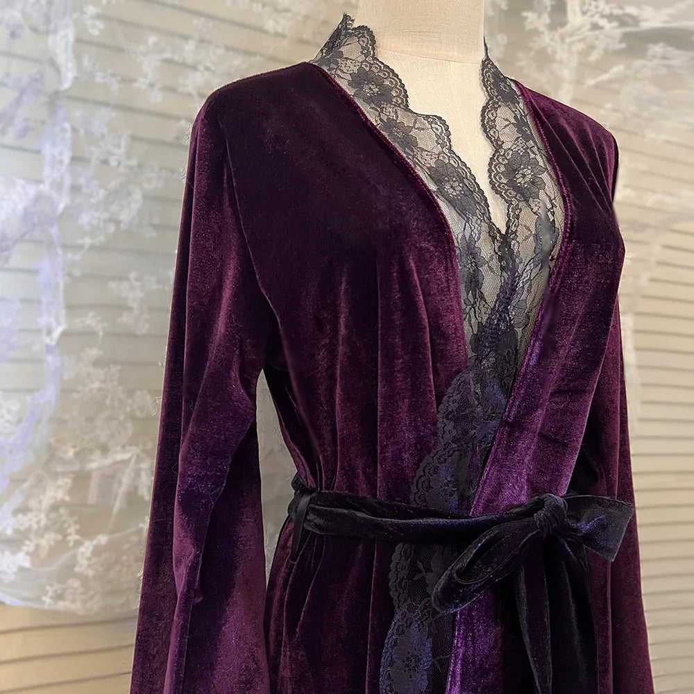 Red Purple Sexy Women Super Long Kimono Plus Size Lady Sleepwear