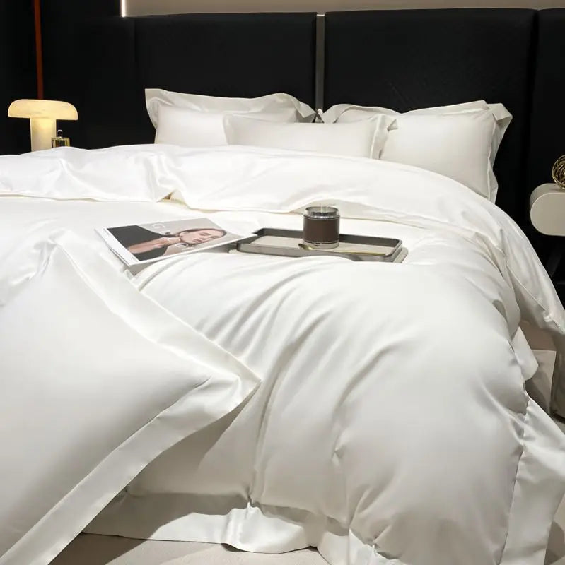 Luxurious White Grey Hotel Style Duvet Cover Set, 600TC Egyptian Cotton Bedding Set