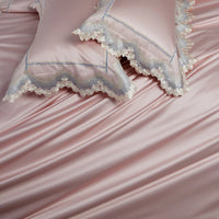 Thumbnail for Pink Champagne Romantic French Satin Silky Duvet Cover Set, Egyptian Cotton 1000TC Bedding Set