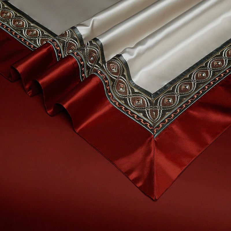 Red Wine European Luxury Palace Wedding, Egyptian Cotton 1000TC Bedding Set