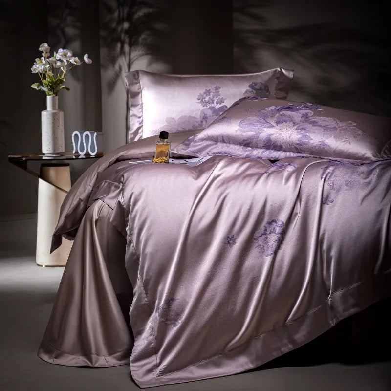 Brown Purple Jacquard Luxury Silky Soft Egyptian Cotton 1000TC Bedding Set