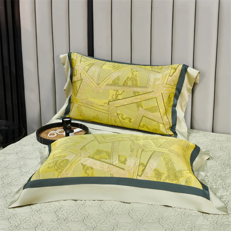 Luxury Modern Satin Jacquard Yellow 1000TC Egyptian Cotton Bedding Set