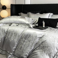 Thumbnail for Luxury Gray Jacquard Egyptian Cotton Soft Patchwork Bedding Set