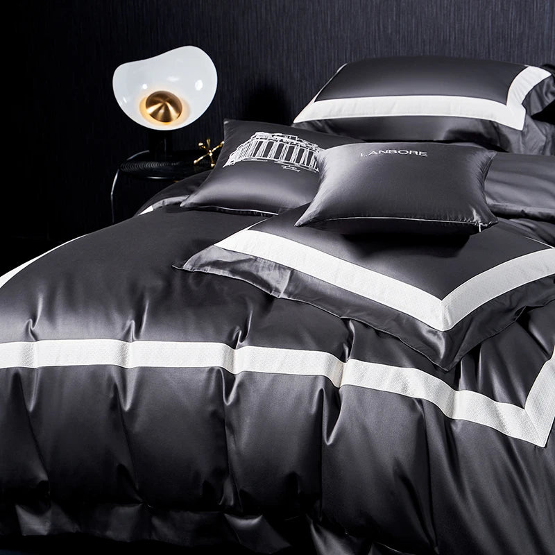 Luxury Black White Pima Cotton 1600TC Silky Hotel Quality Bedding Set