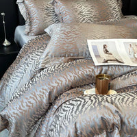 Thumbnail for Silver Gray Jacquard Luxury Soft Silky Duvet Cover, Egyptian Cotton 1000TC Bedding Set