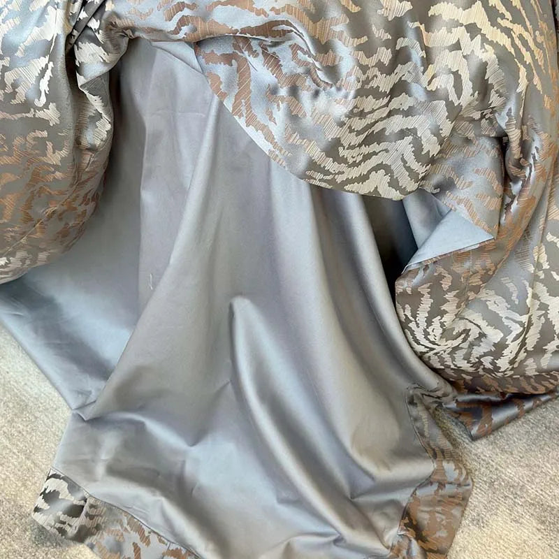 Silver Gray Jacquard Luxury Soft Silky Duvet Cover, Egyptian Cotton 1000TC Bedding Set
