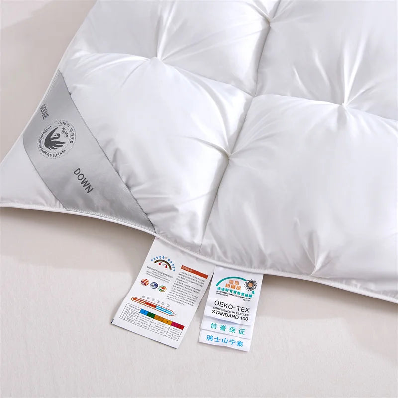 Ultra Soft White Silver Grey Goose Down Comforter Set - Luxurious 100% Cotton Bedding