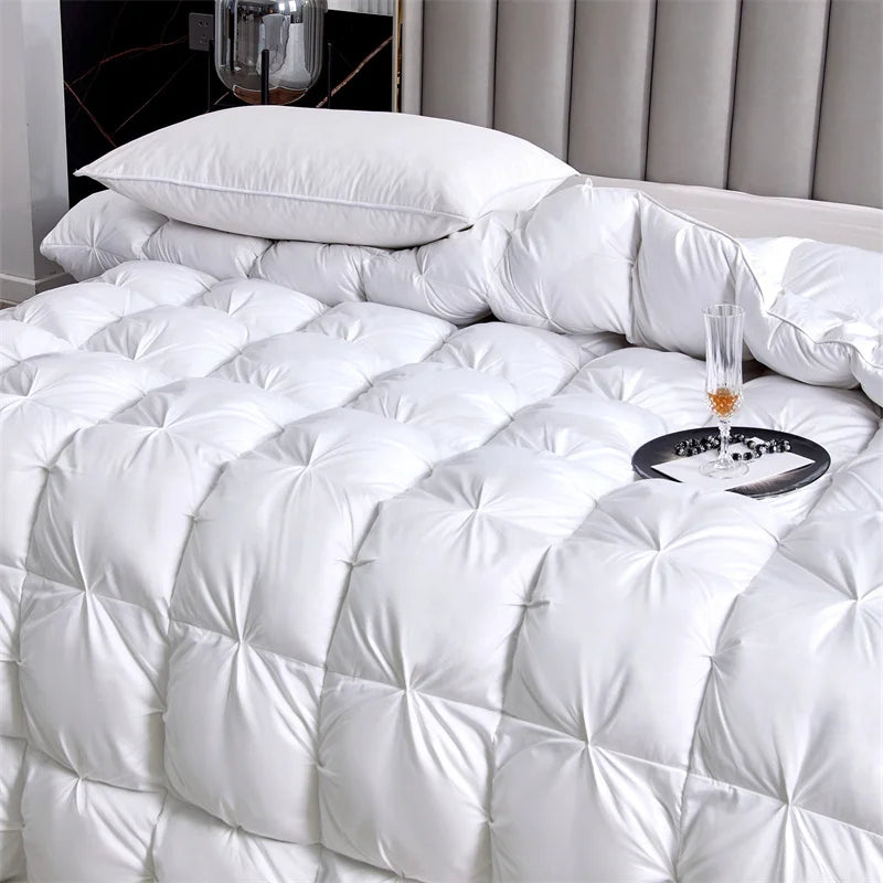 Ultra Soft White Silver Grey Goose Down Comforter Set - Luxurious 100% Cotton Bedding