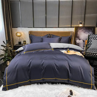 Thumbnail for Luxurious Navy Blue Bedlinens Bedding Set - 100% Egyptian Cotton with Elegant Yellow Trim