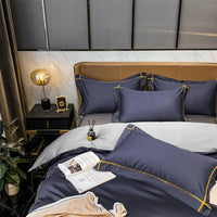 Thumbnail for Luxurious Navy Blue Bedlinens Bedding Set - 100% Egyptian Cotton with Elegant Yellow Trim