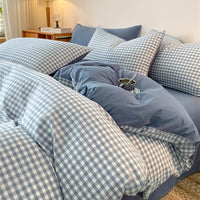 Thumbnail for Cozy Blue Gingham Stripe Cotton Bed Linens Bedding Set