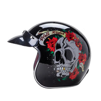 Thumbnail for Vintage Rose Skull Open Face Racer Retro Motocross Motorcycle Helmets