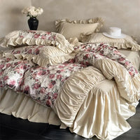 Thumbnail for Vintage Rose Classic Oil Painting Rose Print Bedskirt Cotton Bedding Set