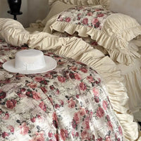 Thumbnail for Vintage Rose Classic Oil Painting Rose Print Bedskirt Cotton Bedding Set