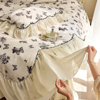 Thumbnail for Vintage French Black Butterfly Flowers Print Egyptian Cotton Bedding Set