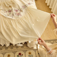 Thumbnail for Pink Vintage French Beige Ruffles Flowers Embroidered Egyptian Cotton 1000TC Bedding Set