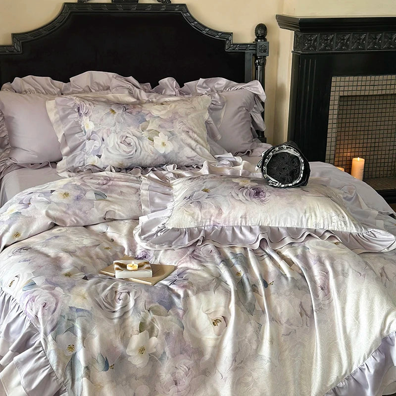 Luxury Vintage Rose Flowers Print Lyocell Cotton Soft Bedding Set