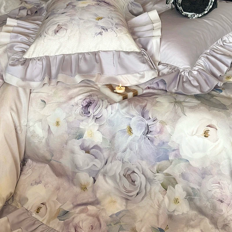 Luxury Vintage Rose Flowers Print Lyocell Cotton Soft Bedding Set