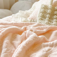 Thumbnail for Pink White Princess Embroidered Winter Warm Carved Velvet Duvet Cover Bedding Set