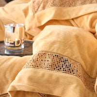 Thumbnail for Gold Grey Winter Warm Thick Velvet Lace Duvet Cover Bedding Set