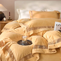 Thumbnail for Gold Grey Winter Warm Thick Velvet Lace Duvet Cover Bedding Set