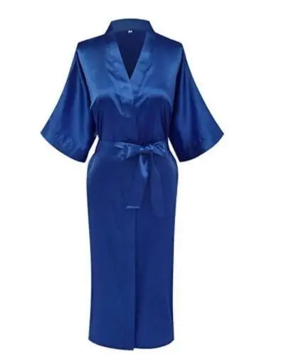 Black Blue Plus Size Rayon Bathrobe Women Kimono Satin Long Sexy Sleepwear