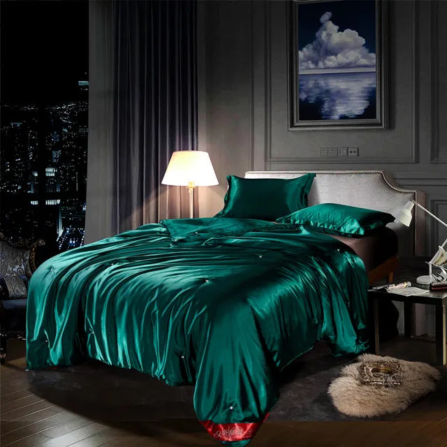 Campaign Gold Emerald Luxury Warm Mulberry Silk Comforter Bedding Set