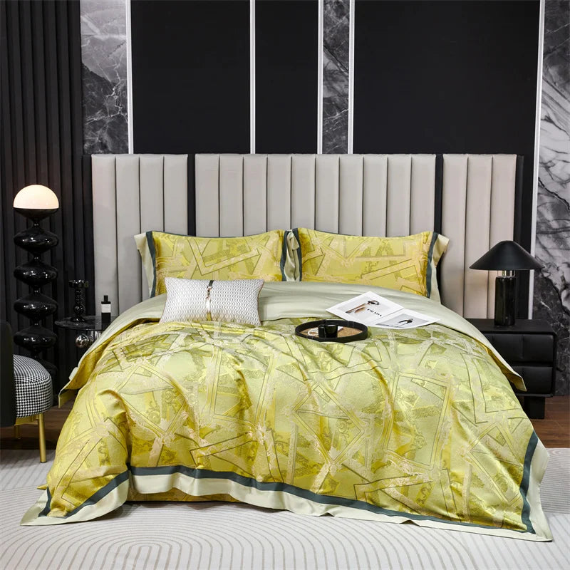 Luxury Modern Satin Jacquard Yellow 1000TC Egyptian Cotton Bedding Set