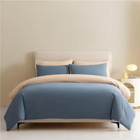 Thumbnail for White Blue Premium Brushed Cotton Reversible Duvet Cover Zipper Bedding set