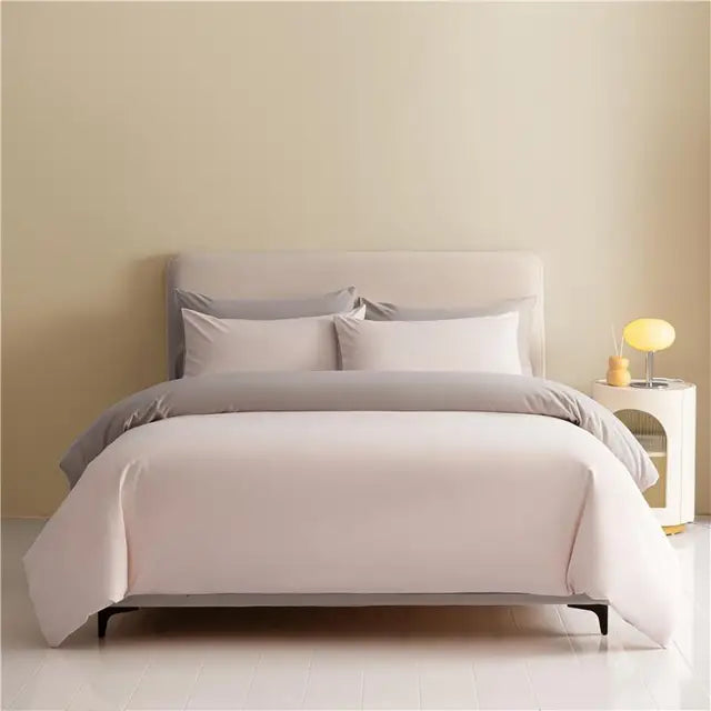 White Blue Premium Brushed Cotton Reversible Duvet Cover Zipper Bedding set