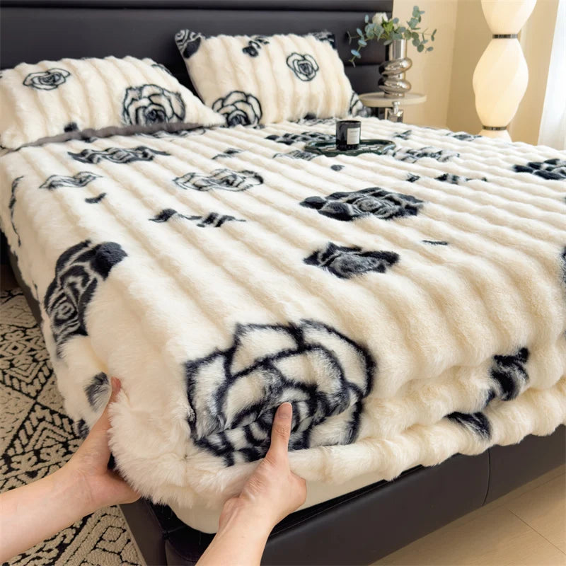 Colorful Thicken Plush Mattress Cover Winter Warm Softest for Quilted Bedding