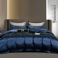 Thumbnail for Luxury Blue Royal Silver Satin Cotton 800TC Duvet Cover Bedding Set