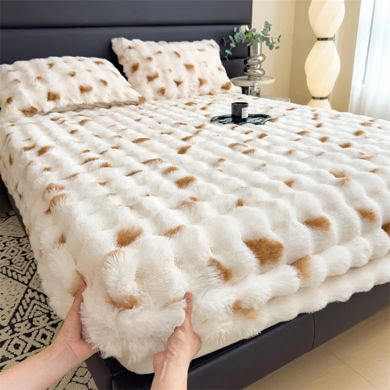 Colorful Thicken Plush Mattress Cover Winter Warm Softest for Quilted Bedding