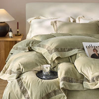 Thumbnail for Gold Grey Winter Warm Thick Velvet Lace Duvet Cover Bedding Set