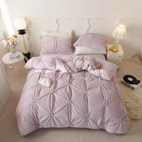 Thumbnail for Beige Modern Warm Velvet Fluffy Flower Pleated Pearl Bedding Set