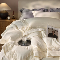 Thumbnail for Gold Grey Winter Warm Thick Velvet Lace Duvet Cover Bedding Set