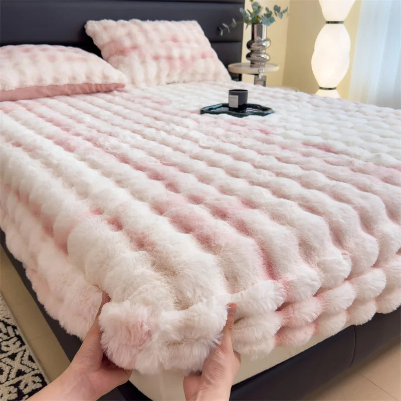 Colorful Thicken Plush Mattress Cover Winter Warm Softest for Quilted Bedding