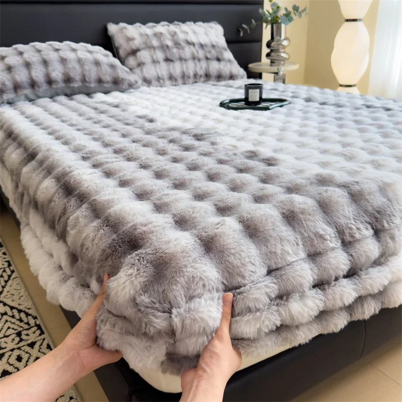 Colorful Thicken Plush Mattress Cover Winter Warm Softest for Quilted Bedding