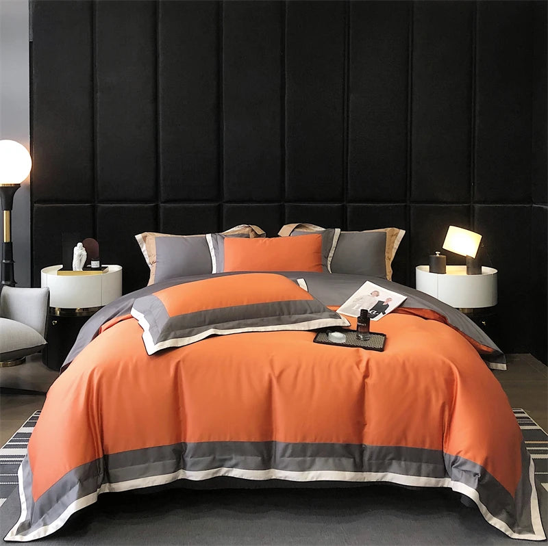 Luxury Orange Grey Hotel Grade Soft Silky 1000TC Egyptian Cotton Bedding Set