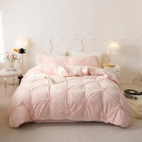 Thumbnail for Beige Modern Warm Velvet Fluffy Flower Pleated Pearl Bedding Set