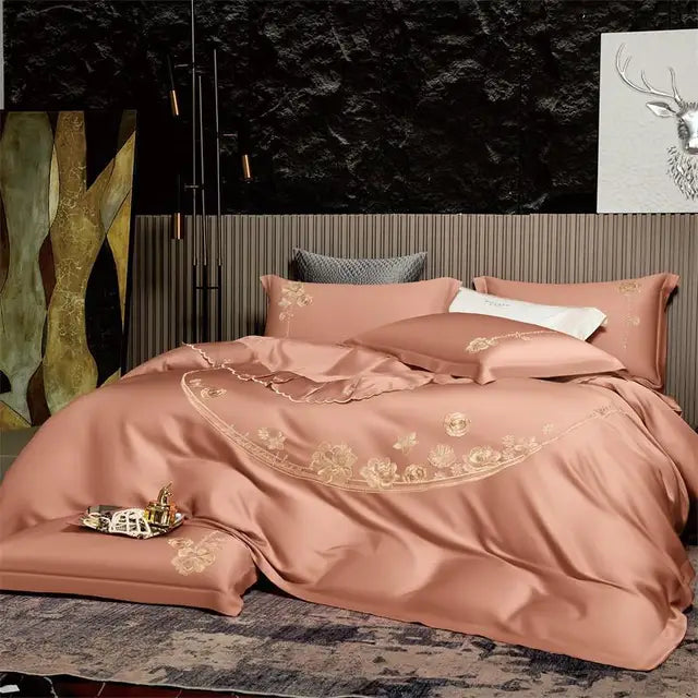 Elegant Floral Embroidered Silky Soft Natural Eucalyptus Lyocell Bedding Set