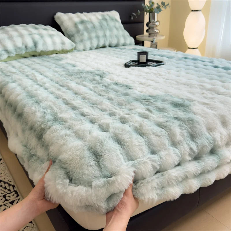 Colorful Thicken Plush Mattress Cover Winter Warm Softest for Quilted Bedding