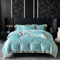 Thumbnail for Green Gold Jacquard Weave Chic Soft Satin Bedding Set