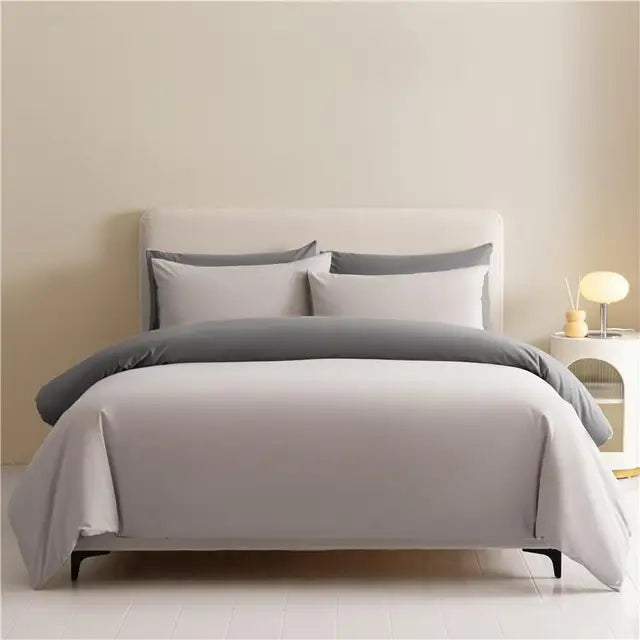 White Blue Premium Brushed Cotton Reversible Duvet Cover Zipper Bedding set