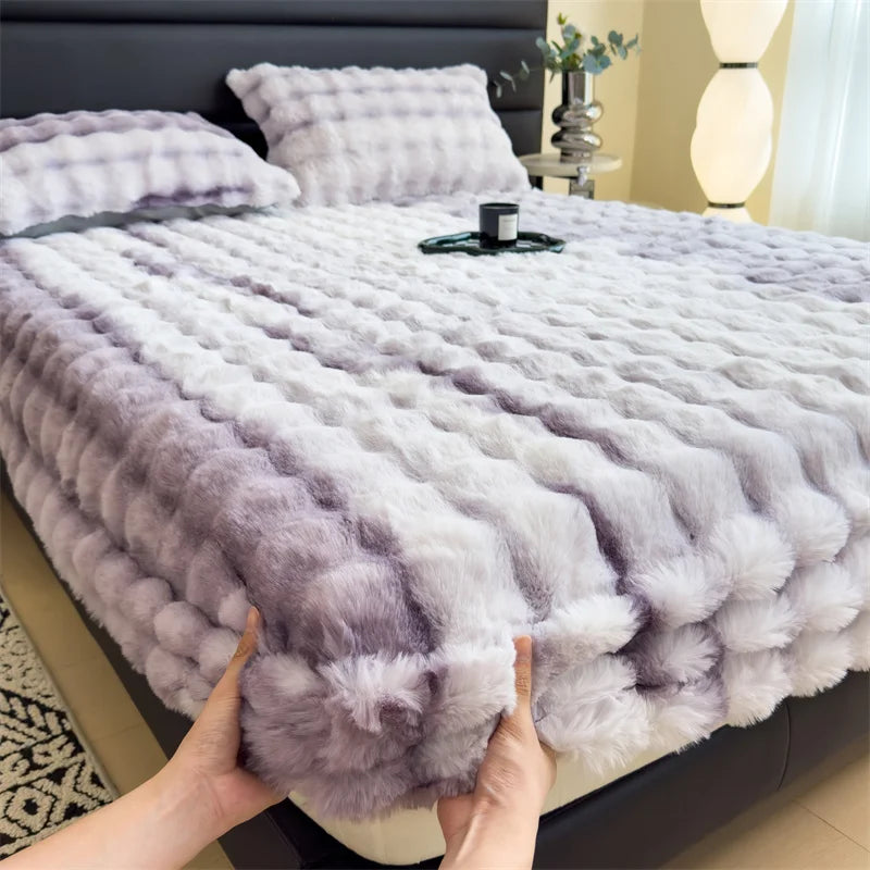 Colorful Thicken Plush Mattress Cover Winter Warm Softest for Quilted Bedding