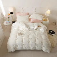 Thumbnail for Beige Modern Warm Velvet Fluffy Flower Pleated Pearl Bedding Set